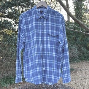 J Crew Shirt Button Down Blue and White Plaid Long Sleeve Cotton Woven